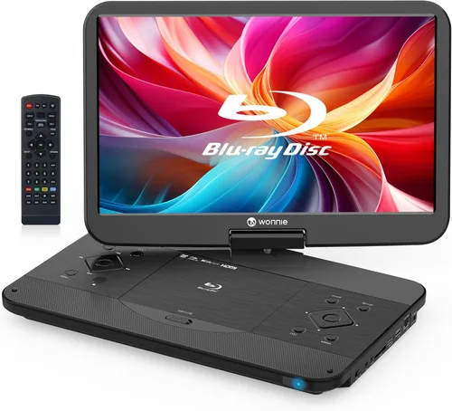 Vista 10 de WONNIE Reproductor Blu Ray portátil de 16.9 pulgadas con pantalla giratoria grande Full HD de 14.1 pulgadas 1080P, reproductor de DVD Blu-ray