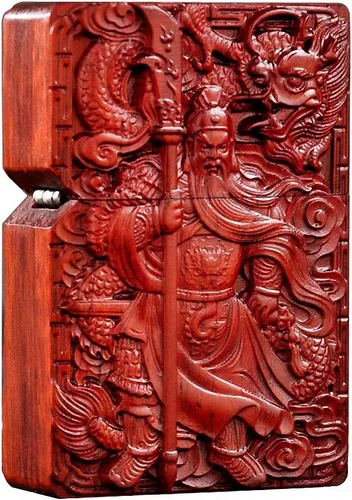 Vista 17 de Carcasa exterior de palisandro Huanghuali natural tallado para módulo Zippo (1000 brazos Avalokiteshvara de la diosa 3#)