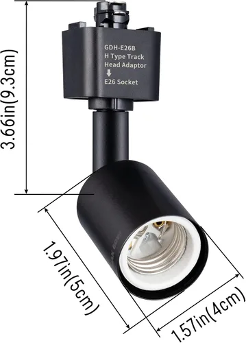 Vista 4 de mirrea H Type Track Lighting Head to E26 Adaptador de base de tornillo mediano Dirección de luz ajustable Paquete de 12 (negro)