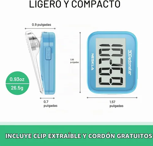 Vista 6 de 3D Pedometer, Simple Step Counter with Large LCD Display for Walking Azul cielo