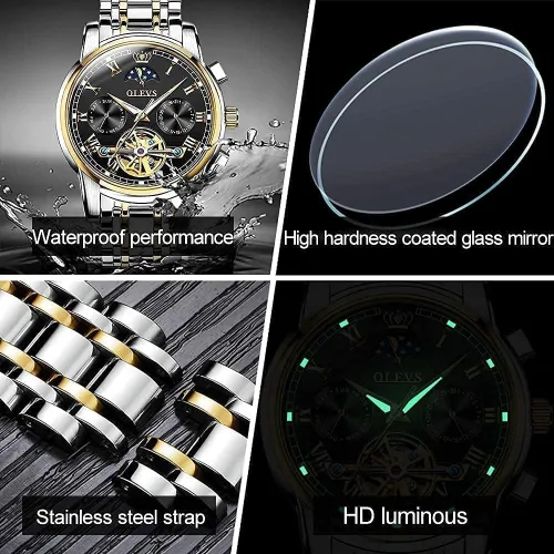 Vista 5 de OLEVS Relojes mecánicos automáticos para hombre, cuerda automática, impermeable, de acero inoxidable, reloj de pulsera de lujo costoso, pulsera