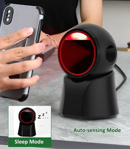 Vista 3 de Escáner de código de barras 1D 2D, escáner QR manos libres con cable USB, lector de código de barras omnidireccional compatible con escaneo