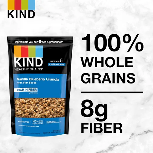 Vista 6 de KIND HEALTHY GRAINS Granola, snack saludable, granola de vainilla y arándanos con semillas de lino, mezcla de aperitivos, 3 unidades, 33 onzas