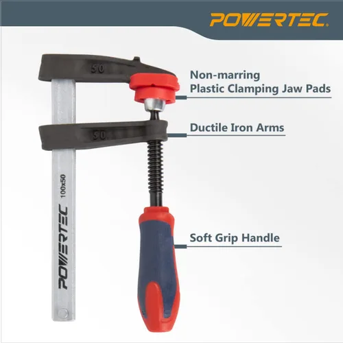 Vista 2 de POWERTEC 71591 Abrazadera F de 4 pulgadas resistente estilo F Abrazaderas de barra para carpintería, capacidad de 330 libras cada una, paquete de 2