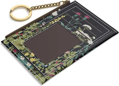 Vista 3 de Nipichsha Cartera pequeña para mujer, tarjetero delgado de cuero con bolsillo frontal y cremallera y llavero (diente de león), Diente de león