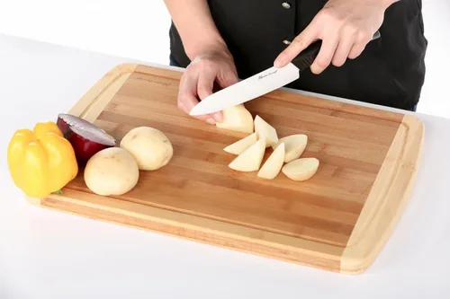 Vista 7 de Orgánic Bamboo [Heim Concept] Tabla de cortar de bambú y bandeja para servir con ranuras para gote, extragrande