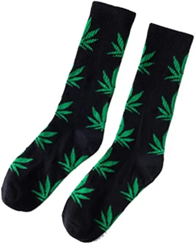 Vista 2 de Calcetines deportivos de algodón con estampado de hojas de marihuana para hombre, 6 pares