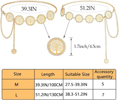 Vista 4 de Navoky Rhinestone Chain Belts for Women Tree of Life Chain for Dress Jeans Metal Belly Waist Chain Jewlry Accessories