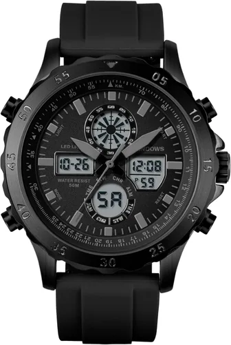 Vista 2 de PINDOWS Relojes para hombre, impermeables, analógicos, digitales, deportivos, multifuncionales, resistentes al aire libre, con retroiluminación LED