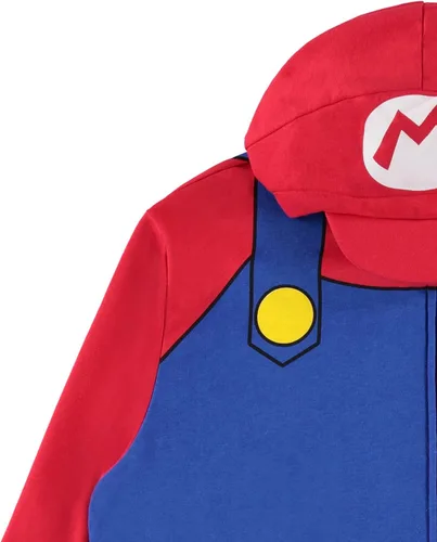 Vista 3 de Nintendo Disfraz de Mario con capucha para hombre, disfraz clásico de Mario y Luigi para cosplay, con capucha