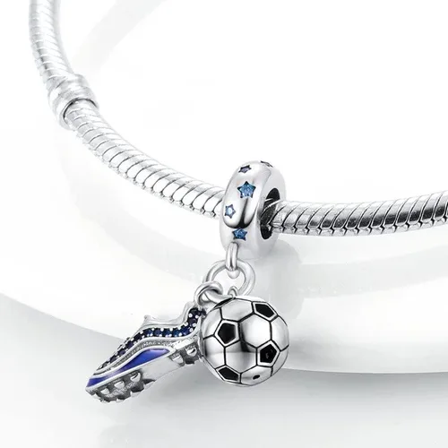 Vista 3 de Dije colgante de zapato de fútbol para pulsera, dije de plata de ley, dije del día de la madre, joyería de mujer, dije de fútbol.., Plata esterlina