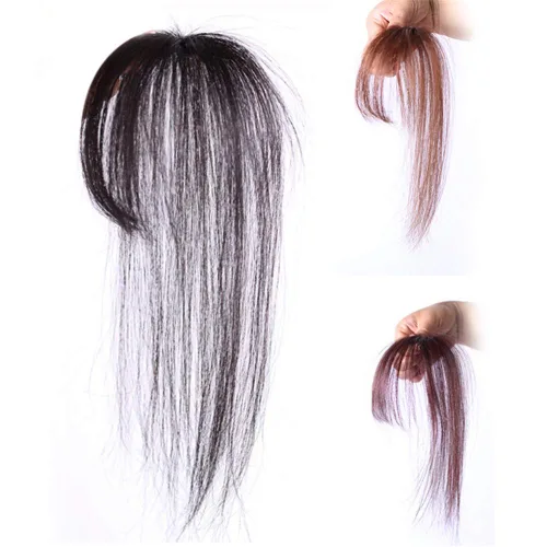 Vista 2 de Mini cabello humano claro clip en parte superior recta con flecos postizo con sienes negro y marrón