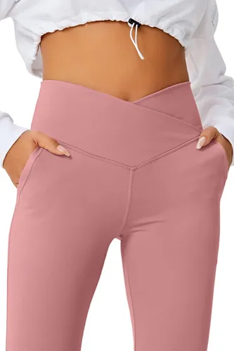 Vista 7 de HEGALY Pantalones de yoga acampanados para mujer, leggings cruzados, suaves, de cintura alta, pantalones casuales de entrenamiento con corte de bota