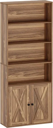 Vista 11 de IRONCK Estanterías y librerías industriales de pie con puertas, 6 estantes de almacenamiento en exhibición, estante de 70 pulgadas de altura