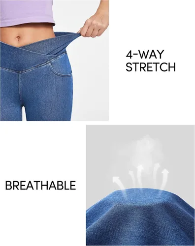 Vista 4 de IUGA Jeans acampanados para mujer, corte de bota, cruzado, cintura alta, parte inferior acampanada, pantalones de yoga de moda, leggings acampanados