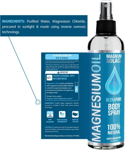 Vista 2 de Spray de aceite de magnesio puro, 100% natural de magnesio, procedente del mar muerto, 8 onzas