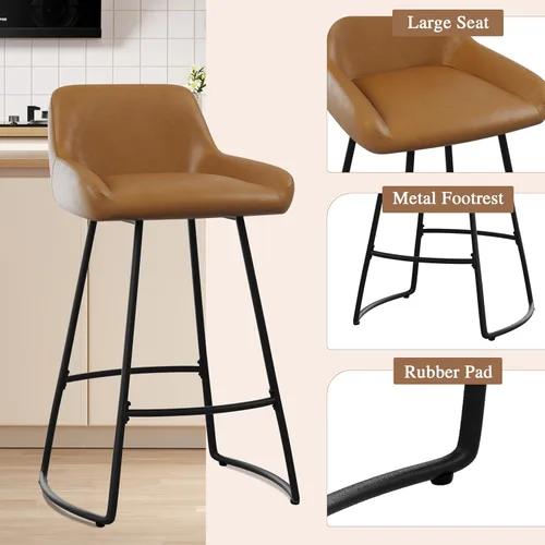 Vista 8 de Alunaune Juego de 2 taburetes de bar de 24 pulgadas, de piel sintética de mediados de siglo, sillas de bar modernas para comedor con patas traseras
