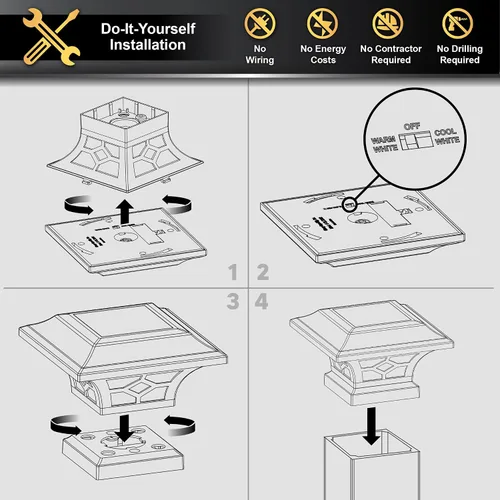 Vista 8 de Classy Caps Kingston - Juego de 8 tapas solares para postes de 2 x 2, 2.5 x 2.5, 3 x 3 pulgadas (negro)