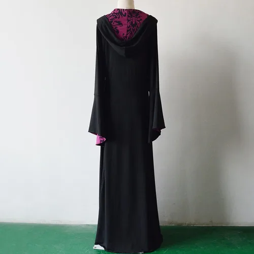 Vista 4 de ZEFOTIM Vestido renacentista para mujer, manga largamurciélago, corsés hasta el suelo con capucha, vestido gótico, cosplay