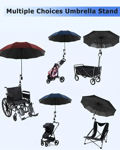Vista 5 de OATSBASF Soporte de paraguas para cochecito, soporte de paraguas de carrito de golf de ángulo ajustable, accesorio de paraguas para cochecito