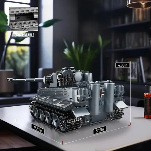 Vista 6 de Mould King MOC - Bloques de construcción de tanque de tigre, control remoto por aplicación, kit de bloques de construcción de modelo de vehículo
