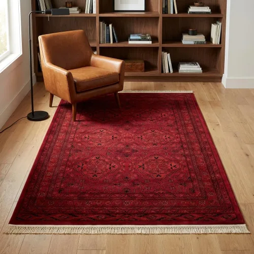 Vista 10 de Unique Loom Tekke Collection Zeravshan - Alfombra (3 pies 1 pulgada, redonda, rojo/negro)