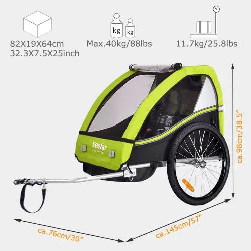 Vista 5 de Veelar - Remolque de bicicleta deportiva para 1 o 2 niños pequeños, portabicicletas