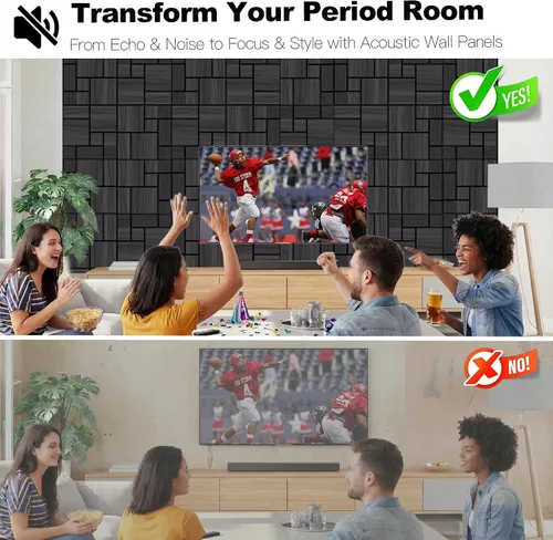 Vista 3 de Paneles acústicos, decoración de grano de madera de PVC, azulejos de pared con patrón tallado de 12 x 12 pulgadas, autoadhesivos para reducción