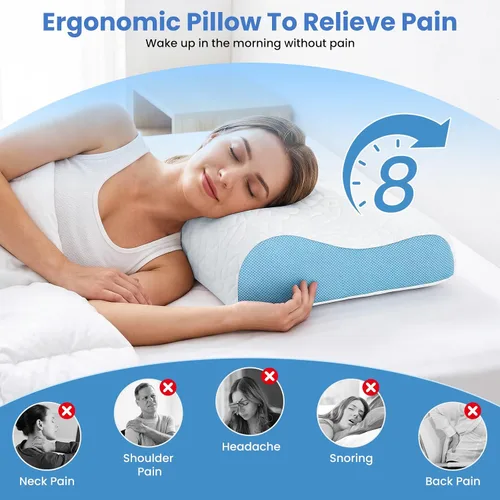 Vista 3 de A-Pce Almohada cervical para el cuello, almohada de espuma viscoelástica Azul y blanco