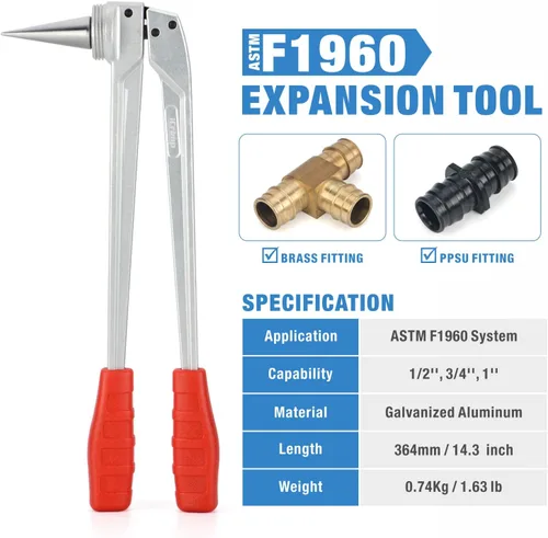 Vista 3 de iCrimp PEX - Herramienta expansora con cabezales de expansión de 1/2", 3/4", 1" para manguitos de expansión Uponor ProPex, cumple con la norma ASTM