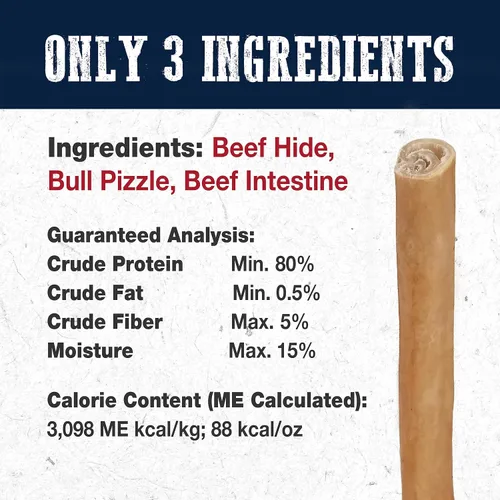 Vista 5 de Palitos de piel de toro Cadet para perros pequeños, 100% pizzle de res natural, masticables de ingredientes limitados y larga duración para perros