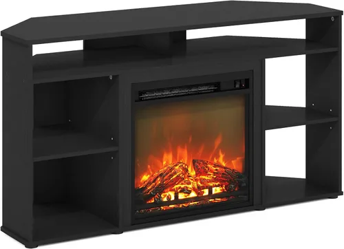 Vista 6 de Furinno Jensen - Soporte esquinero para TV de hasta 55 pulgadas, con chimenea, estilo americano