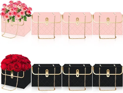 Vista 12 de Whaline 6 bolsas de papel de flores con cadena de metal, ramo de almacenamiento, bolsa de floristería, bolsa de mano, cesta de envoltura de ramo