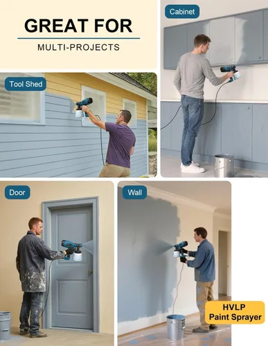 Vista 7 de Paint Sprayer, Electric Spray Paint Gun, 3 Modes & 4 Brass Nozzles, with Cleaning & Blowing Joints, Variable Flow Control, for Doors, Fences, Walls
