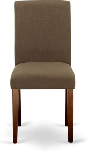 Vista 5 de HomeStock El juego de mesa de comedor moderno de 7 piezas consta de una mesa rectangular de madera y 6 sillas tapizadas de tela de lino café, 36 x
