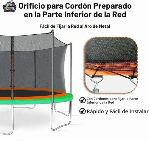 Vista 7 de Jump Tastic - Red de repuesto para trampolín con 6 tapas de poste, red de seguridad redonda de 12-15 pies, resistente a los rayos UV, resistente a