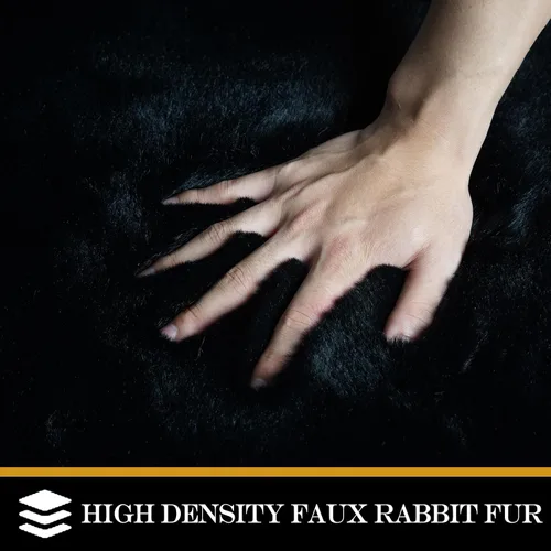 Vista 4 de Latepis Alfombra Pequeña Negra Esponjosa 2x3 pies Manta de Piel Sintética de Conejo Alfombra Suave Lavable Alfombras Peludas Shag para Dormitorio