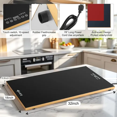 Vista 2 de Artículos esenciales para una fiesta de Navidad - Bandeja de calentamiento eléctrica (XXL 32 x 18 pulgadas), tapete calentador de alimentos