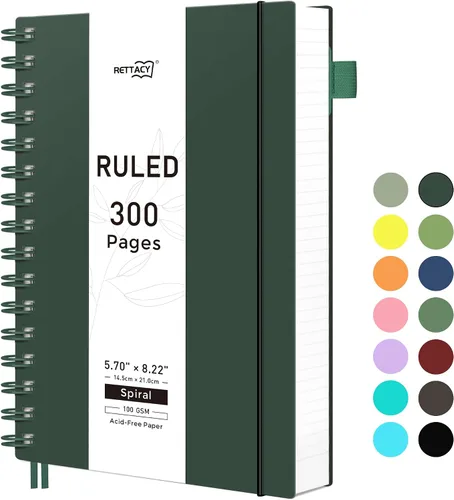 Vista 15 de RETTACY - Cuaderno en espiral grande A4, 300 páginas rayadas, 8.2 x 11.2 pulgadas, para escuela, trabajo, escritura, papel grueso de 3.53 oz/m²