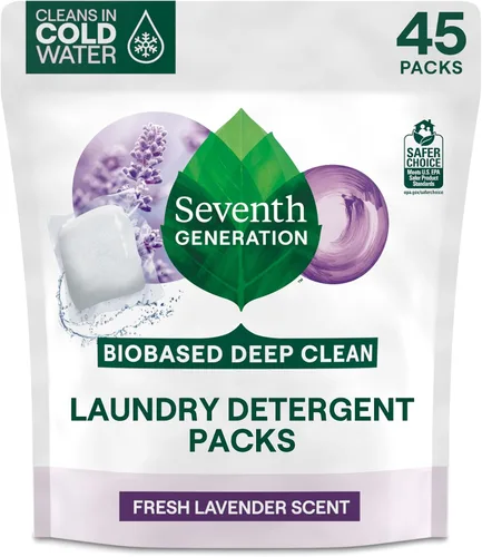 Vista 10 de Seventh Generation Paquetes de detergente para ropa, libre y transparente, 90 cargas (2 bolsas, 45 unidades EA)
