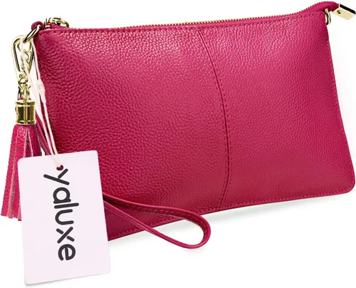 Vista 7 de YALUXE Genuine Leather Wristlet Handbags Purses Cell Phone Pocket Clutch Wallet Crossbody Bags for Women