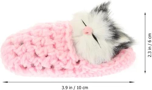 Vista 8 de Ciieeo - Muñeca de gato dormido en pantufla, mini gatito en zapato con sonidos de maullidos, juguete de mano para niños y niñas, decoración