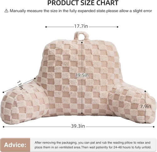Vista 3 de Aimuan Almohada de Lectura a Cuadros Reposaespaldas de Cuña para Cama Almohada a Cuadros con Brazos Soporte para la Espalda para Sentarse en la Cama