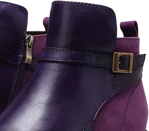 Vista 5 de oiangi Botas para mujer, botines de tobillo 2022, a la moda, de invierno, con puntera redonda, con hebilla, con tacón bajo, sólidas, informales
