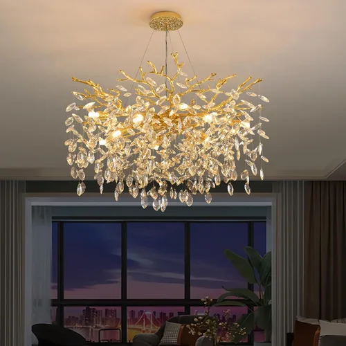 Vista 21 de Candelabro rectangular con ramas de árbol de cristal, L40 pulgadas, Mpdern de lujo cromado lineal Art Deco con forma de gota de lluvia para cocina