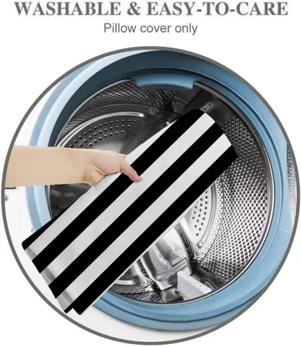 Vista 7 de Funda de almohada corporal a rayas blancas y negras, fundas de almohada a rayas blancas y negras, funda de almohada larga moderna con cremallera