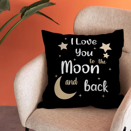 Vista 2 de Burosev Funda de almohada suave con texto en inglés "I Love You to The Moon and Back", funda de almohada decorativa para el día de San Valentín