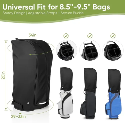 Vista 6 de Cubierta de lluvia para bolsa de golf con capucha impermeable 1680D de nylon a prueba de polvo, ajuste universal con capa de lluvia ajustable