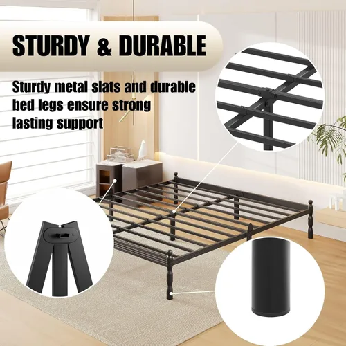 Vista 44 de 12 Inch Heavy Duty Black Metal Platform Bed Frame with Mattress Support, Twin Platform Bed Frame with Under Bed Storage, No Box Spring Needed, Easy