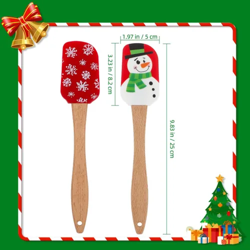 Vista 4 de DOITOOL 8 espátulas de silicona de Navidad, Papá Noel, alce, muñeco de nieve, muñecos de nieve, espátula para pastel de Navidad con mango de madera